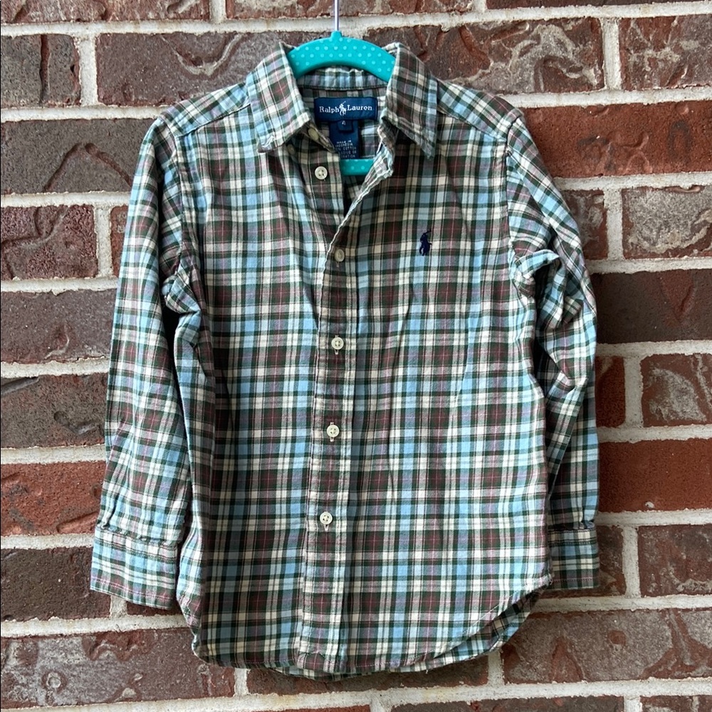 B1G2F 🚨 Ralph Lauren Kids Plaid Button-Down Shirt - Brown, Green, and Blue